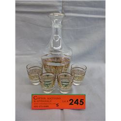 Vintage Gilded French decanter & glasses