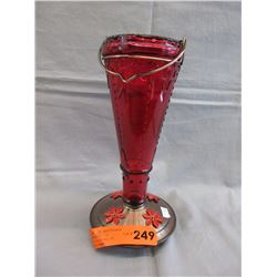Vintage red glass hummingbird feeder