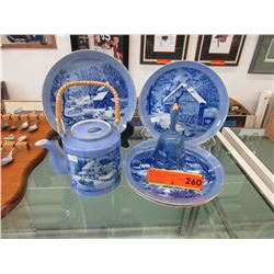 6 Japanese porcelain with "Currier & Ives" images