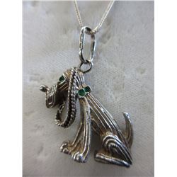 Vintage Sterling Silver Hound Dog Pendant & Chain