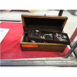 Wood jewelry box & contents