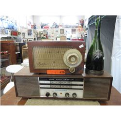 2 Vintage radios & empty wine bottle
