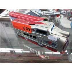Tin toy train engine with car