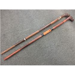 2 Folk art canes with carved handles