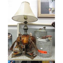 Vintage lamp, jerry cans & book ends