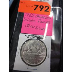 1962 Canadian Silver Dollar Coin