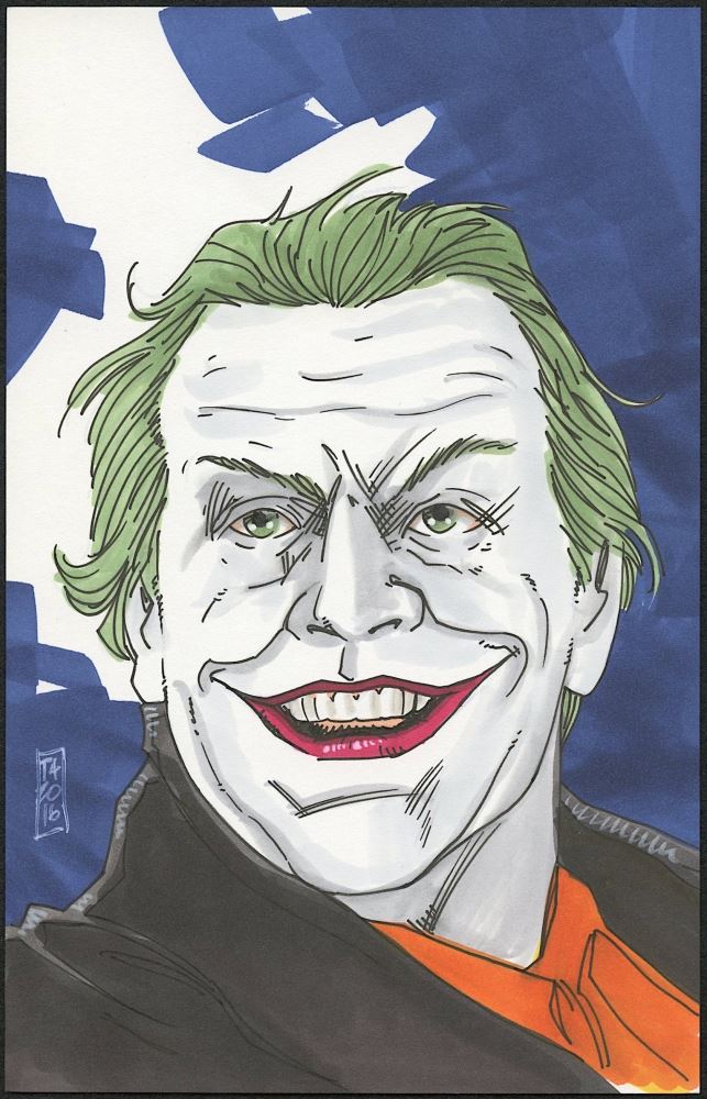 Jack Nicholson Joker 1 1 Original 5 5 X 8 5 Color Drawing On Paper Signed By Tom Hodges