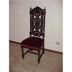 Victorian Barley Twist High Back Chair, very ornate, good covering.