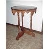 Image 1 : Ornate Lamp Table, turned legs, dimensions are 26” high x 21” diameter.