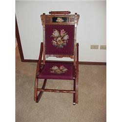 Eastlake Victorian Folding Rocker, patterned seat.