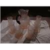 Image 2 : Pink water set, 6 glasses, 6 coasters, and pitcher w/saucer.  Pitcher has black handle.
