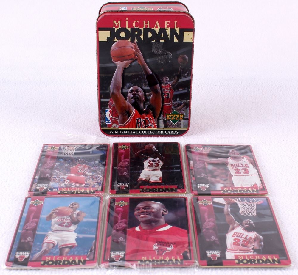 Complete Set of (6) Michael Jordan Upper Deck Metal Collector Basketball  Cards with Original Tin Box