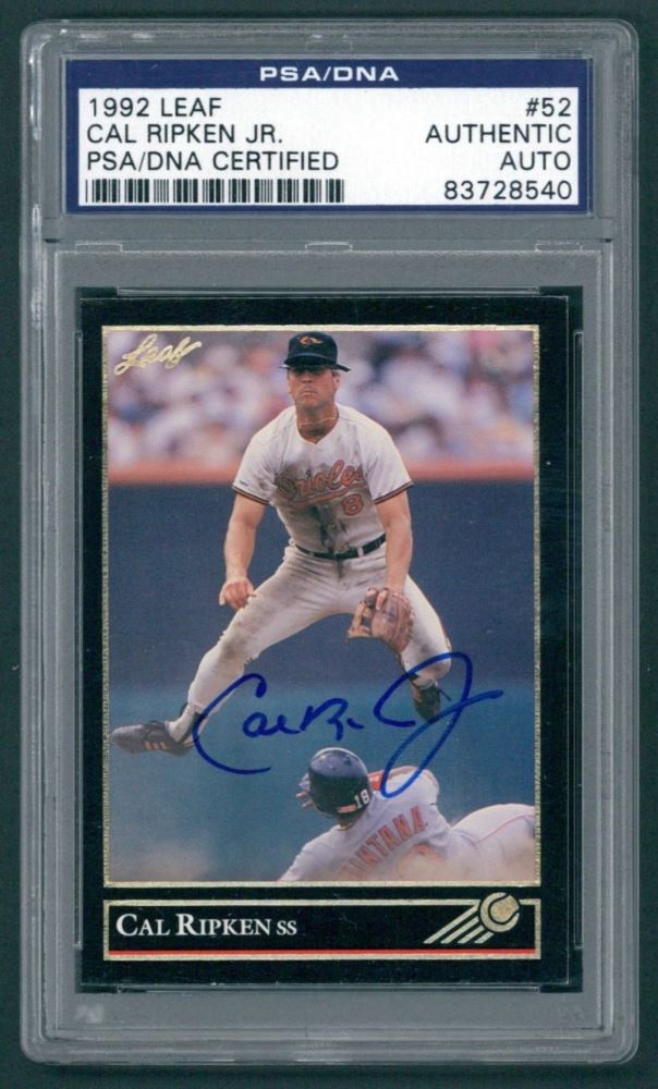 Cal Ripken Jr. Signed 1992 Leaf #52 (PSA Encapsulated)
