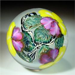 Lotton Art Glass 1997 Pansies paperweight