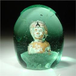 Antique English green bottle sulphide weight