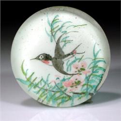 Chinese miniature painted bird paperweight