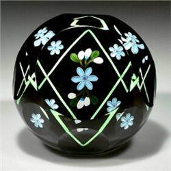 Perthshire 2000 flowers on black paperweight 