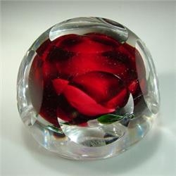 Ronald Hansen red rose paperweight 