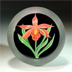 Correia Art Glass 1984 red orchid paperweight