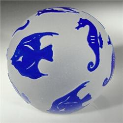 Correia Art Glass blue fish paperweight