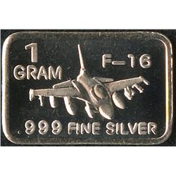 1 Gram .999 Silver F-16 Fighting Falcon Bullion Bar