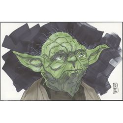 Yoda "Star Wars" 1/1 ORIGINAL 5.5" x 8.5" Color Drawing on Paper Signed by Tom Hodges