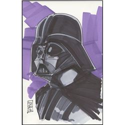 Darth Vader "Star Wars" 1/1 ORIGINAL 5.5" x 8.5" Color Drawing on Paper Signed by Tom Hodges