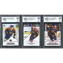Lot of (3) Connor McDavid BCCG Graded 10 Hockey Cards with 2015 Leaf ITG CHL Draft #1, 2015 Leaf ITG
