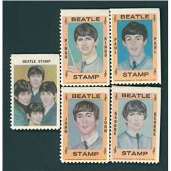 Set of (5) 1964 Hallmark Beatles Stamps with John Lennon, Paul McCartney, George Harrison &amp; Ring