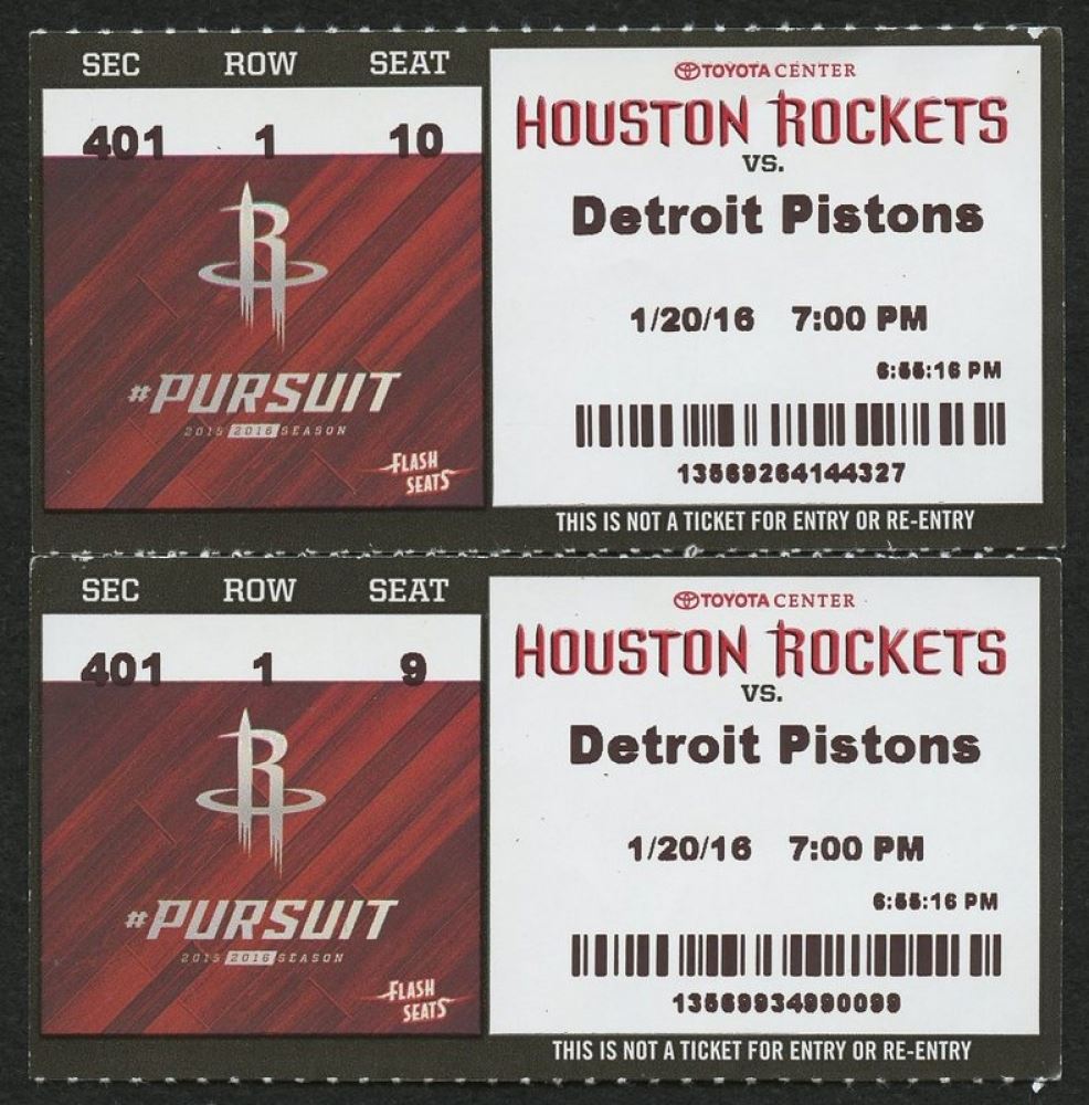 Lot of (2) Houston Rockets Vs. Detroit Pistins James Harden NBA Record