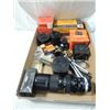 Image 1 : BOX LOT VINTAGE CAMERA LENSES TRIPODS MORE