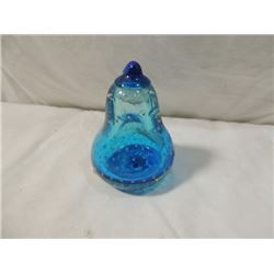 BLOWN GLASS BLUE BUBBLE BELL PAPERWEIGHT