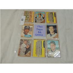 LOT 8 1962 TOPPS BASEBALL CARDS