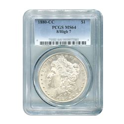 1880-CC 8/High 7 $1 Morgan Silver Dollar - PCGS MS64