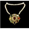 Image 1 : 6.09ctw Multi Gemstone, Diamond and Pearl Necklace - 18KT Yellow Gold