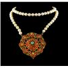 Image 2 : 6.09ctw Multi Gemstone, Diamond and Pearl Necklace - 18KT Yellow Gold