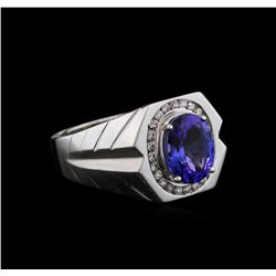 3.79ct Tanzanite and Diamond Mens Ring - 14KT White Gold