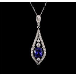 4.00ct Tanzanite and Diamond Pendant With Chain - 18KT White Gold