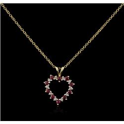 10KT Yellow Gold 0.10ctw Ruby and Diamond Heart Pendant With Chain