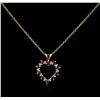 Image 1 : 10KT Yellow Gold 0.10ctw Ruby and Diamond Heart Pendant With Chain