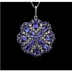 14KT White Gold 19.19ctw Tanzanite and Diamond Pendant With Chain