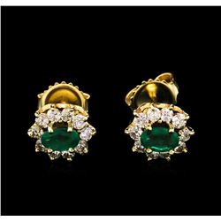 1.00ctw Emerald and Diamond Earrings - 14KT Yellow Gold