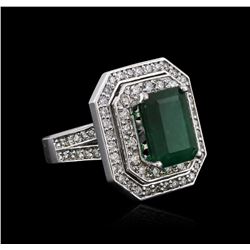 14KT White Gold 4.09ct Emerald and Diamond Ring