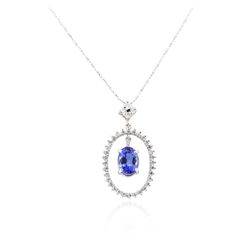 14KT White Gold 2.16ct Tanzanite and Diamond Pendant With Chain