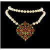 Image 2 : 3.41ctw Diamond and Pearl Necklace - 18KT Yellow Gold