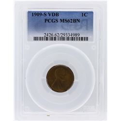 1909-S VDB Penny Lincoln Wheat Cent PCGS Graded MS62 BN