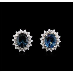 12.00ctw Blue Topaz and Diamond Earrings - 14KT White Gold