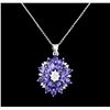 Image 1 : 14KT White Gold 3.96ctw Tanzanite and Diamond Pendant With Chain