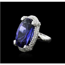 14KT White Gold GIA Certified 33.85ct Tanzanite and Diamond Ring