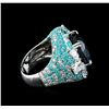 Image 4 : GIA Cert 18.88ct Blue Sapphire, Paraiba Tourmaline and Diamond Ring - 18KT White